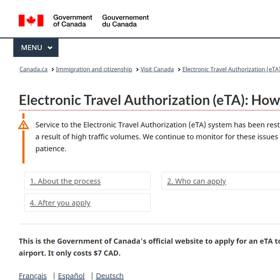 캐나다 ETA 전자여행허가 신청 방법